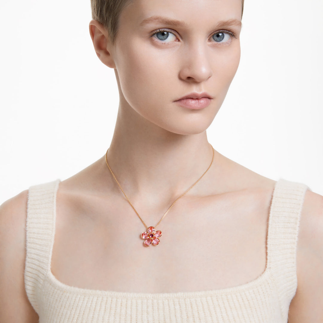 Swarovski Florere Gold-Tone Plated Flower Necklace With Pink Zirconia's 5657875