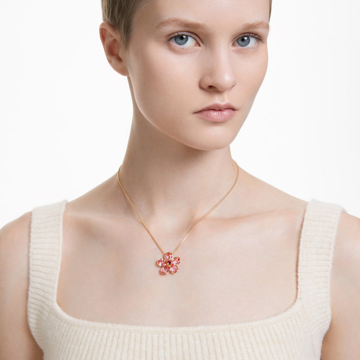 Swarovski Florere Gold-Tone Plated Flower Necklace With Pink Zirconia's 5657875