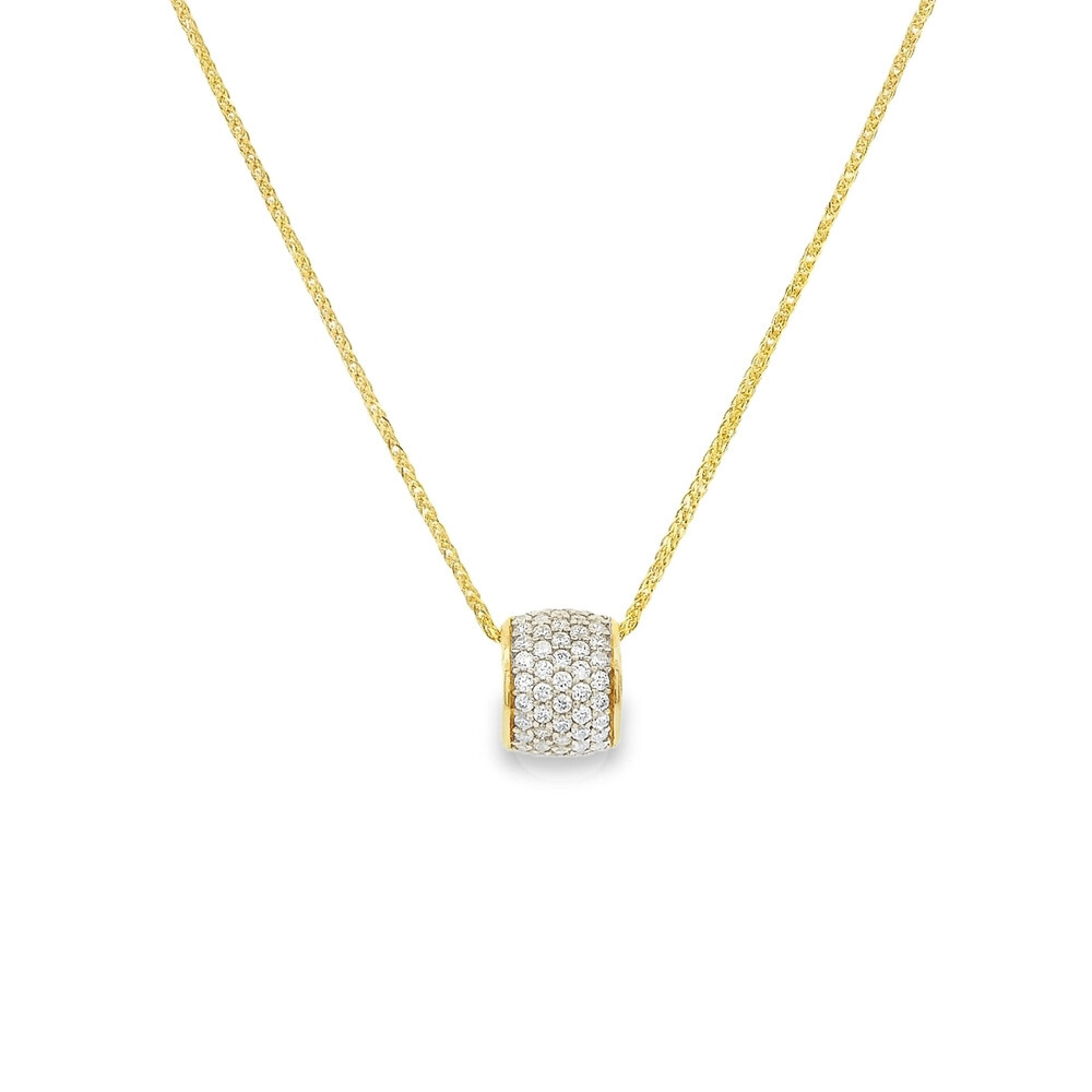 Women's 10K Yellow Gold With Cubic Zirconia Set Barrel Necklace