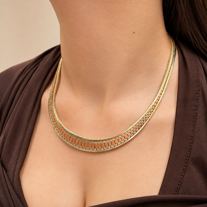 Estate - 14 Karat Tri-Coloured Gold Graduating Fancy 16.5" Necklace