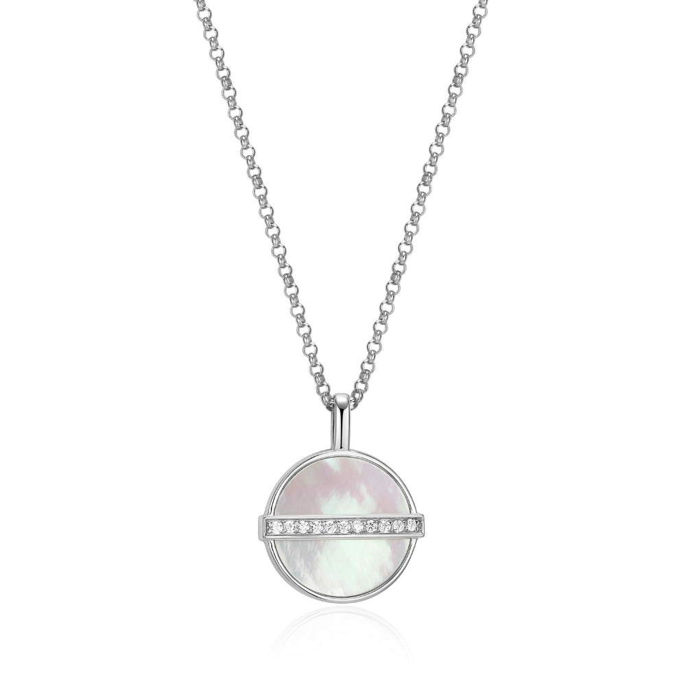 ELLE Rhodium Plated Sterling Silver Mother Of Pearl And Cubic Zirconia Pendant