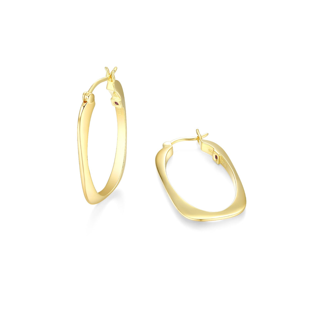 Elle Yellow Gold Plated Sterling Silver 35x22mm Rectangular Hoop Earrings
