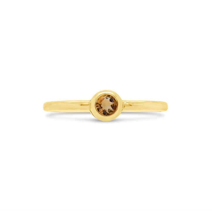 10K Yellow Gold 3mm Round Bezel Set Citrine Women's Ring