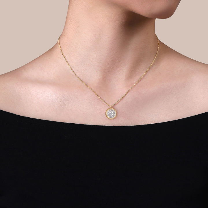 14K Yellow & White Gold Gabriel & Co. Disc Shaped 0.24 CTW Diamond Necklace