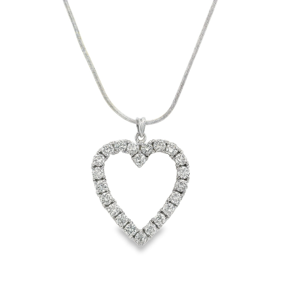 Estate - 14K White Gold 1.76 CTW Diamond Heart Pendant With A 10K White Gold 20" Chain