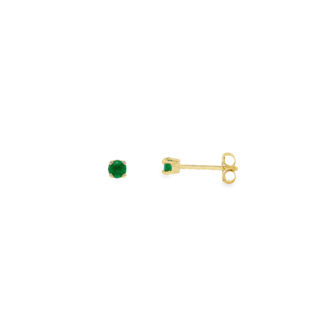 14K Yellow Gold 0.12 CTW Round Emerald Stud Earrings