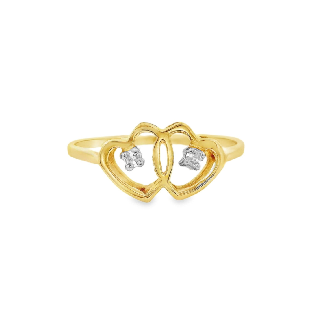 10K Yellow And White Gold 0.03 CTW Diamond Woman's Double Open Heart Ring