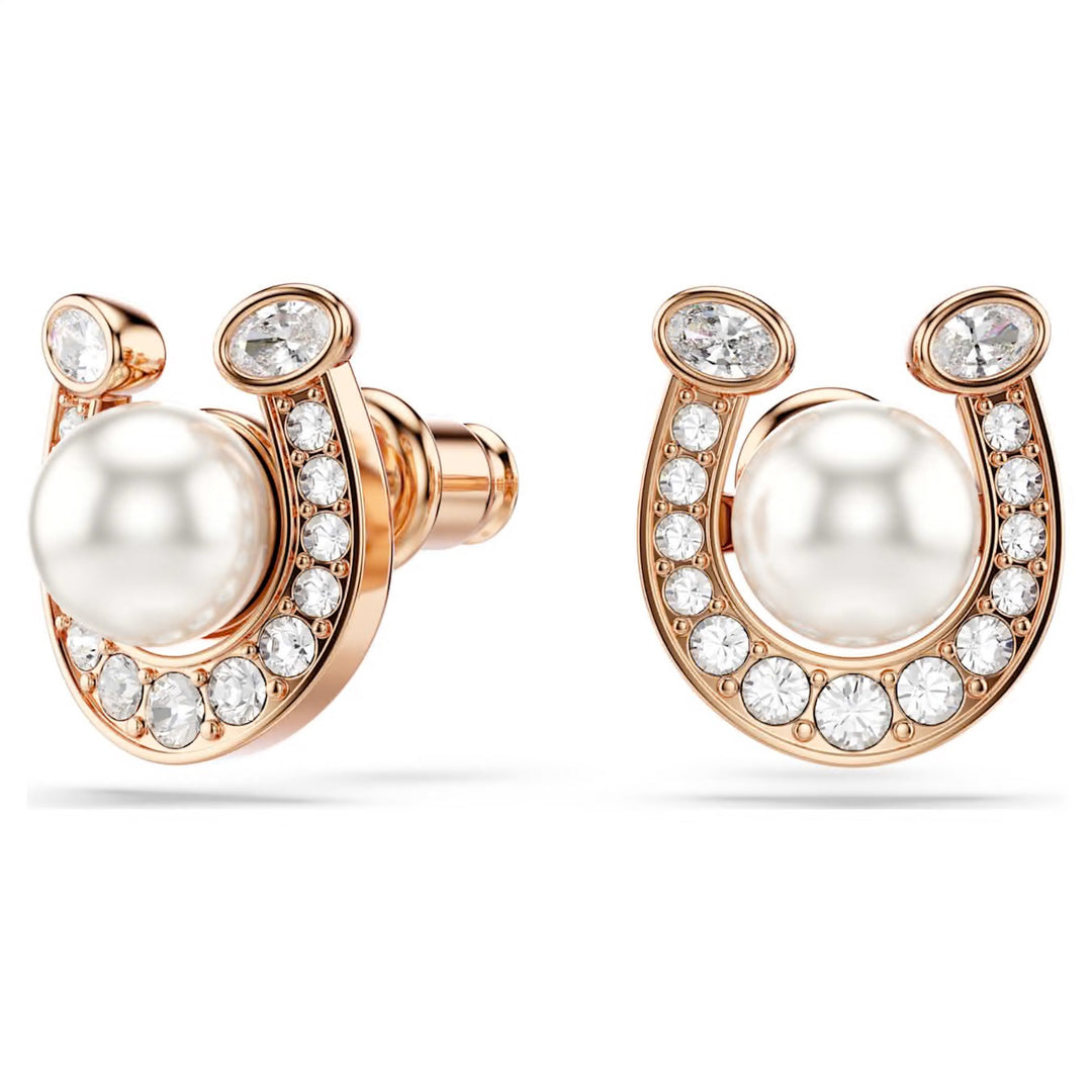 Swarovski Symbolica Rose Gold-Tone Plated Horseshoe Stud Earrings With Clear Crystal Pearl 5736980