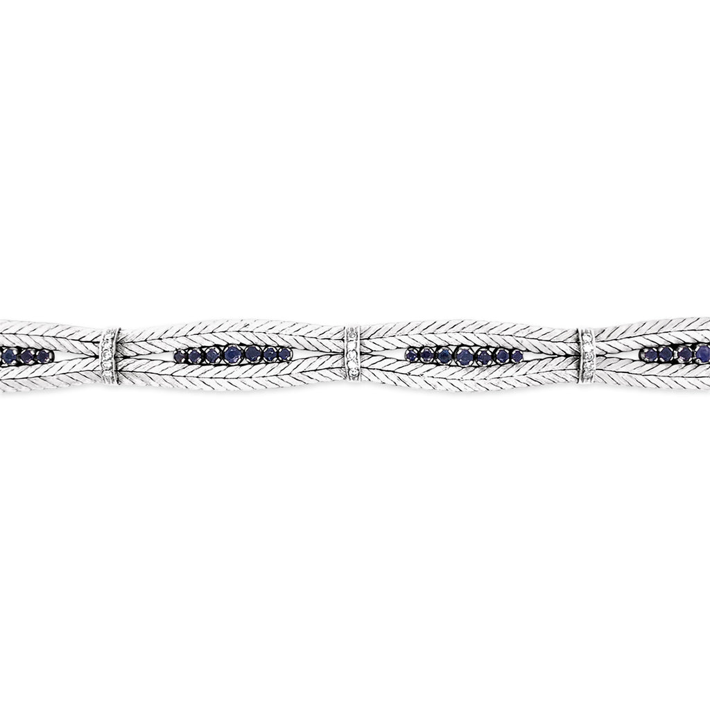 Estate - 18K White Fancy Link Bracelet With Diamonds & Sapphires