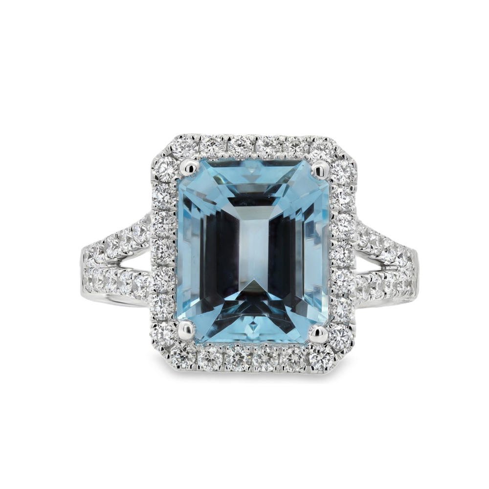 18K White Gold 4.13 CTW Aquamarine And 0.63 CTW Diamond Ring