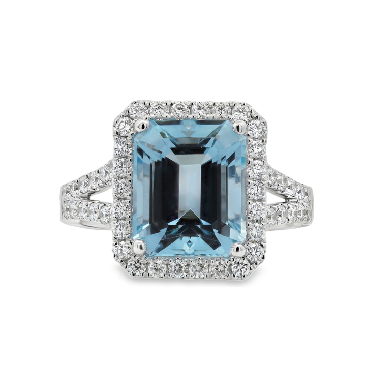 18K White Gold 4.13 CTW Aquamarine And 0.63 CTW Diamond Ring