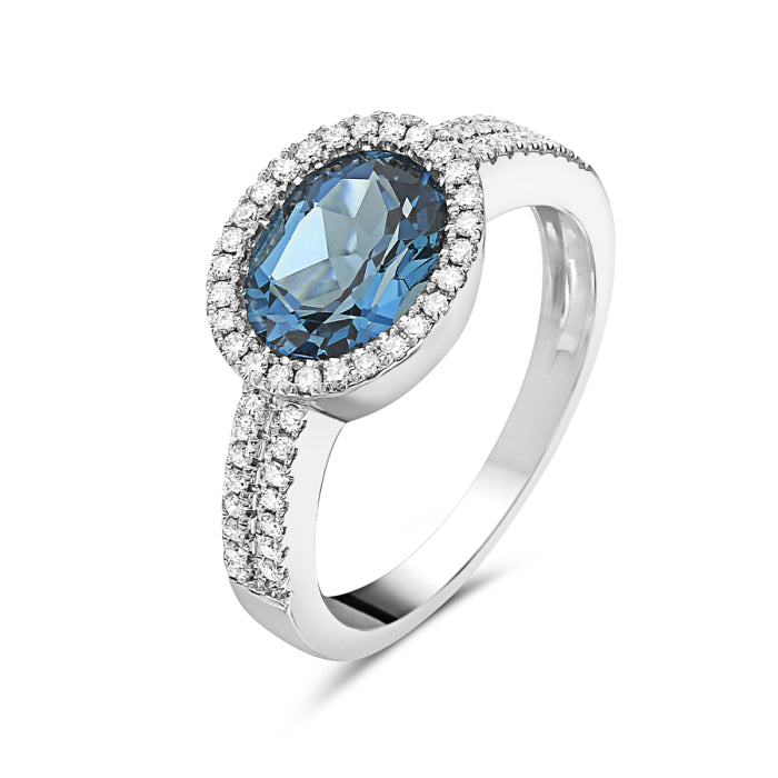 14K White Gold 2.11 CTW Blue Topaz And 0.30 CTW Diamond Ring