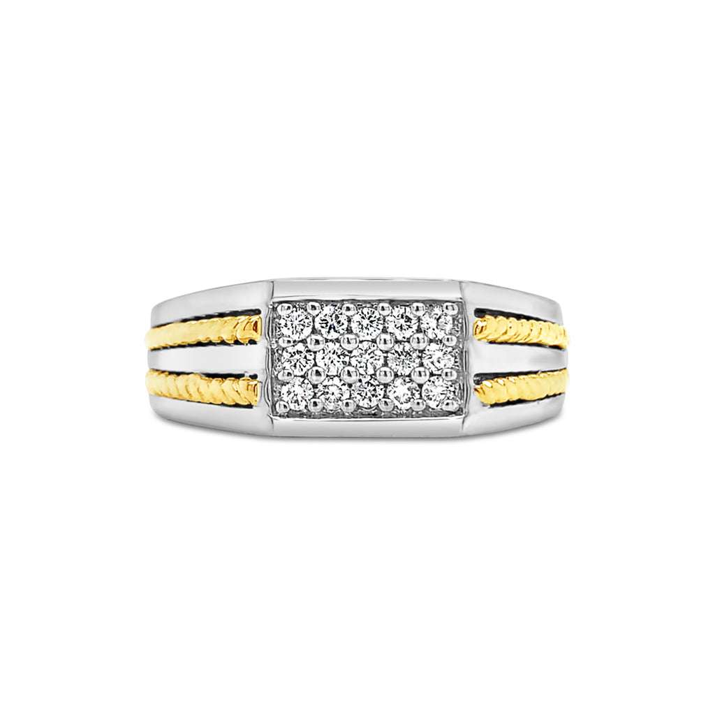 14K White And Yellow Gold Diamond Set Men's Ring