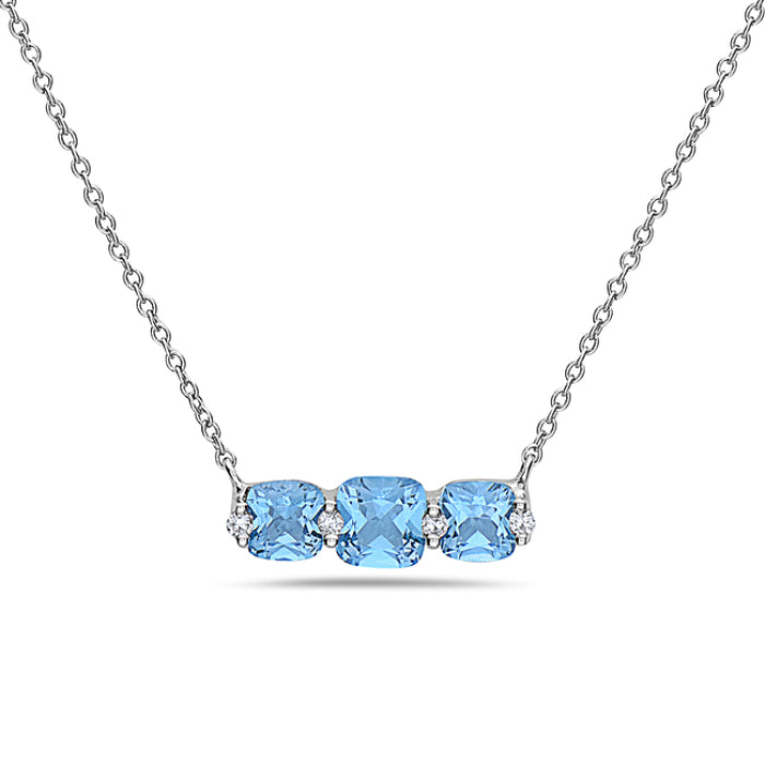 14K White Gold 0.75 CTW Cushion Blue Topaz And 0.03 CTW Diamond Necklace