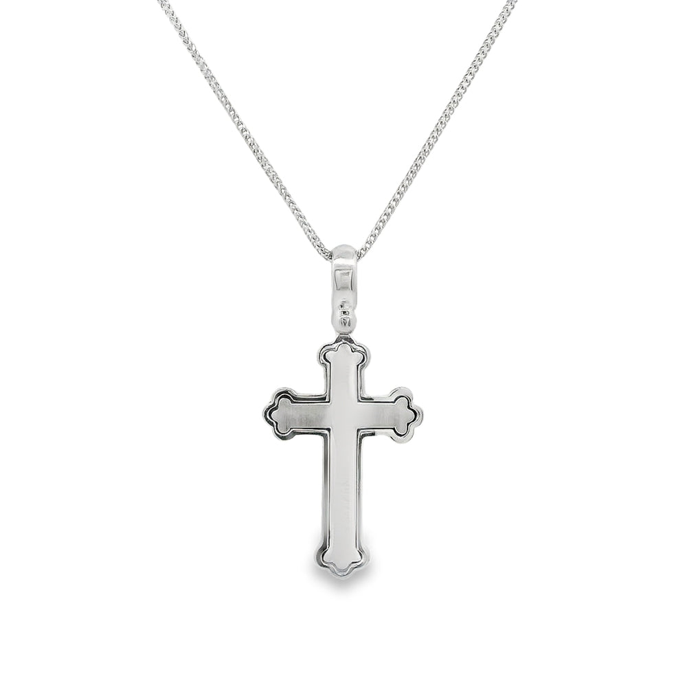 14K White Gold Brushed & Polished Medium Cross Pendant