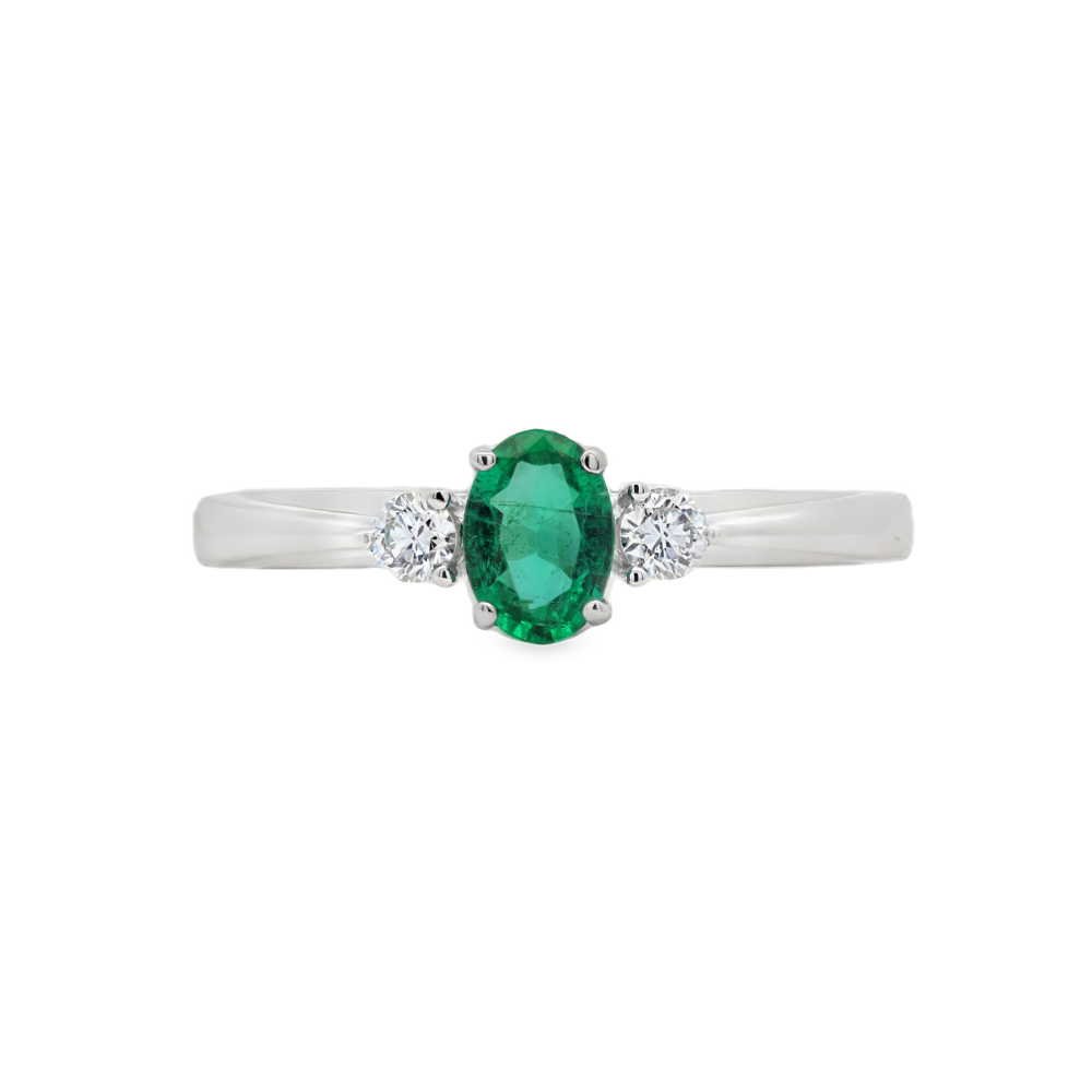 18K White Gold 0.35 CTW Emerald And 0.13 CTW Diamond Ring