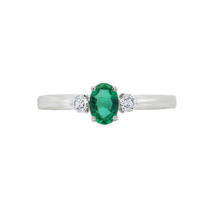 18K White Gold 0.35 CTW Emerald And 0.13 CTW Diamond Ring