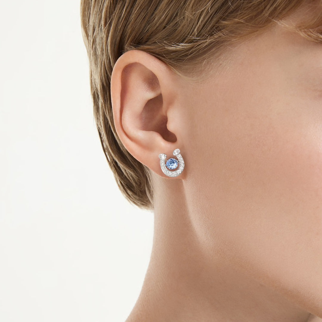 Swarovski Symbolica Rhodium Plated Stud Horseshoe Earrings With Blue Cubic Zirconia 5746563
