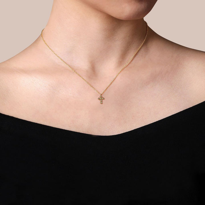 Women's 14K Yellow Gold Gabriel & Co. Polished Beaded Small Cross Necklace