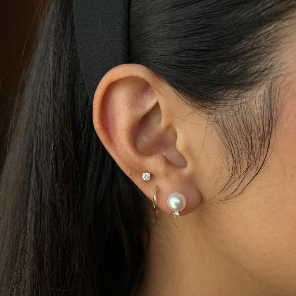 14K White Gold Fresh Water Pearl And Diamond Stud Earrings
