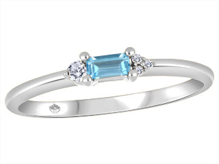 10K White Gold 4x2mm Blue Topaz And 0.023 TDW Diamond Women's Ring