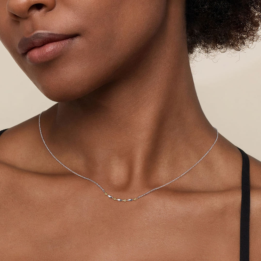 Gabriel & Co. Bar Necklace Curved 14K Yellow Gold and Sterling Silver