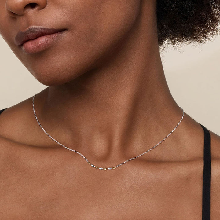 Gabriel & Co. Bar Necklace Curved 14K Yellow Gold and Sterling Silver