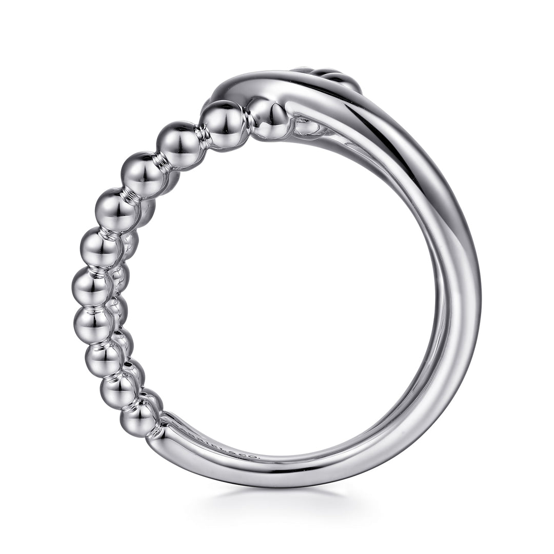 Gabriel & Co. Sterling Silver Polished & Beaded Wide Interlocking Ring