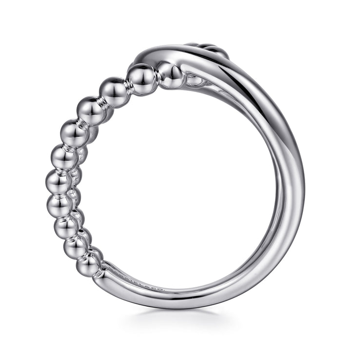 Gabriel & Co. Sterling Silver Polished & Beaded Wide Interlocking Ring