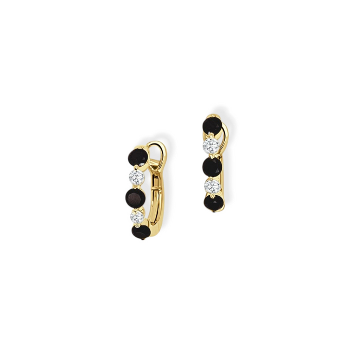 14K Yellow Gold 0.54 CTW Black And White Diamond Huggie Earrings