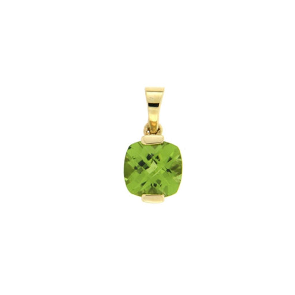 14K Yellow Gold 8mm Cushion Cut Peridot Solitaire Pendant