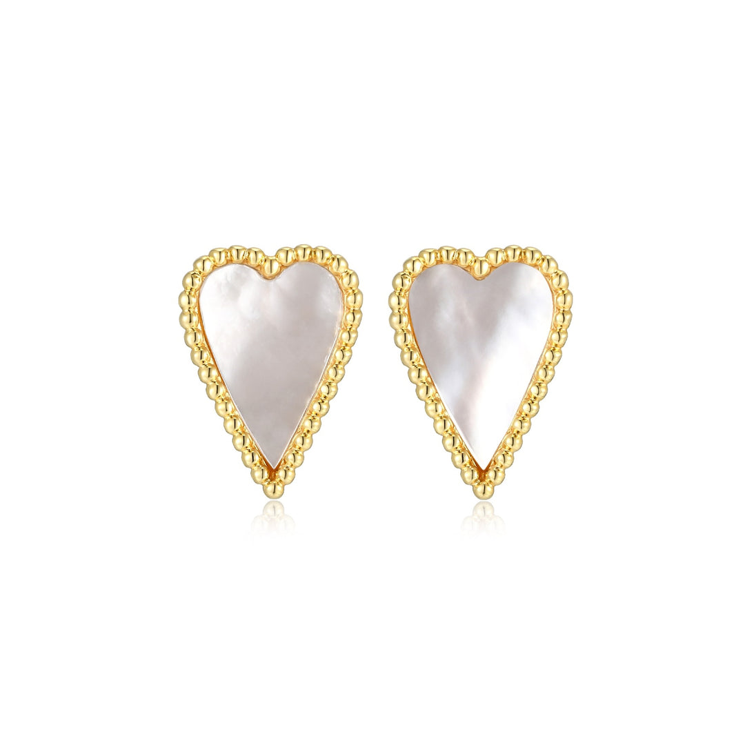 Elle Yellow Gold Plated Sterling Silver White Mother-of-Pearl Elongated Heart Stud Earrings
