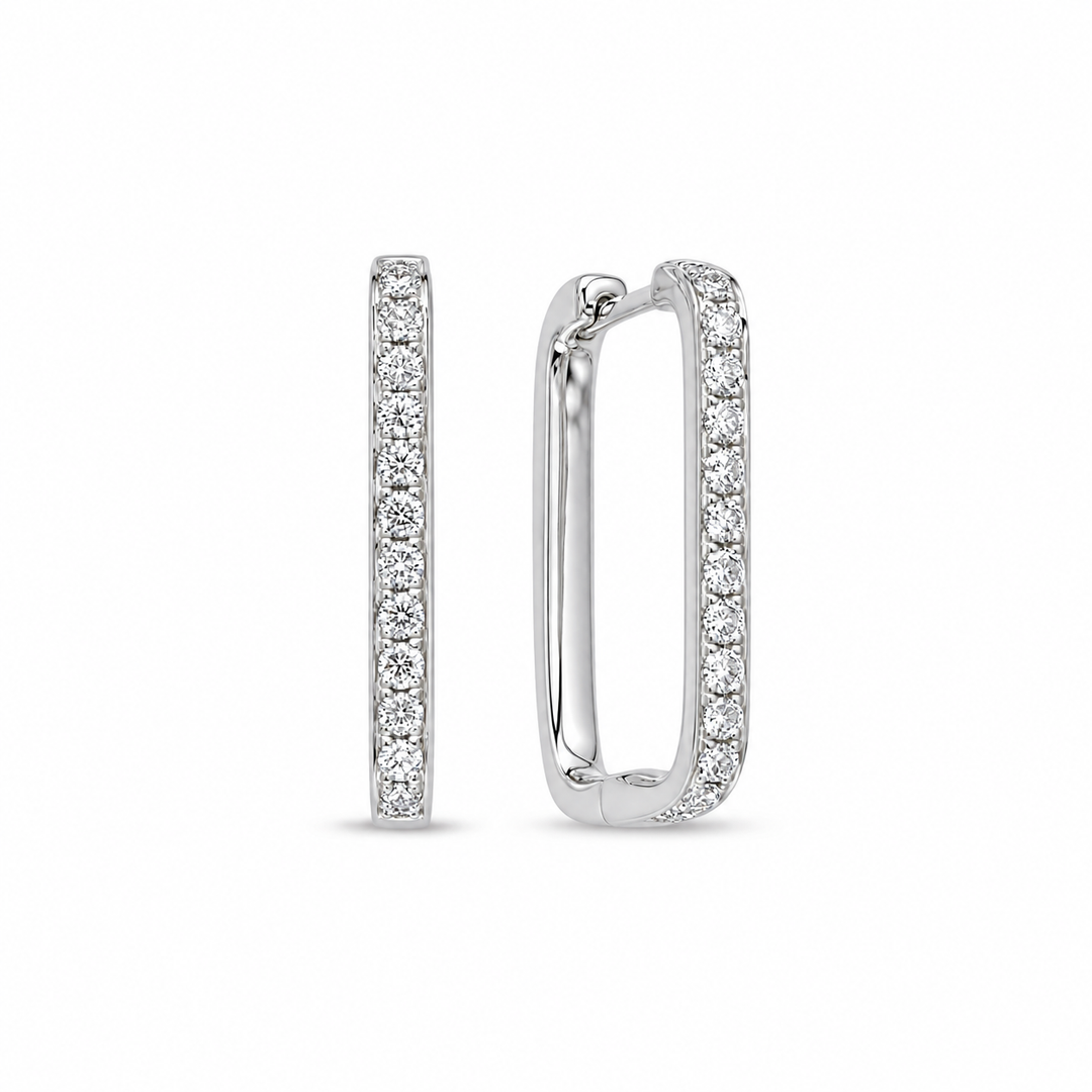 14K White Gold 0.36 CTW Diamond Set Hoop Earrings