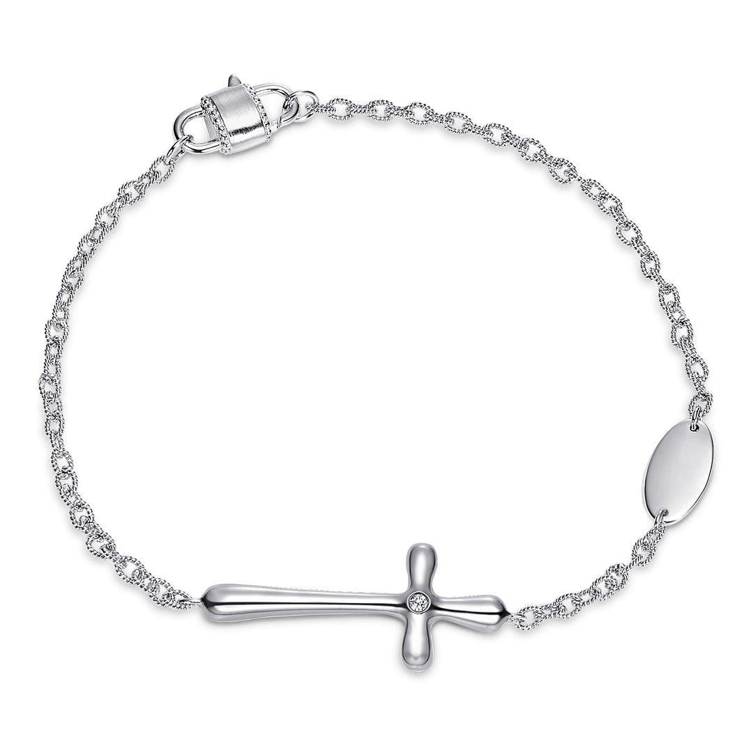 Sterling Silver Gabriel & Co. Cross Stationed Bracelet With Diamond