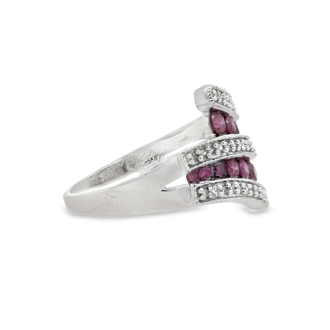 Estate - 10 Karat White Gold Ring With 0.52 CTW Of Diamonds And Purple Diamonds, Size 6