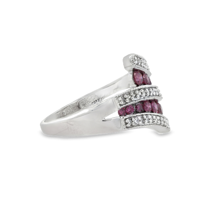 Estate - 10 Karat White Gold Ring With 0.52 CTW Of Diamonds And Purple Diamonds, Size 6
