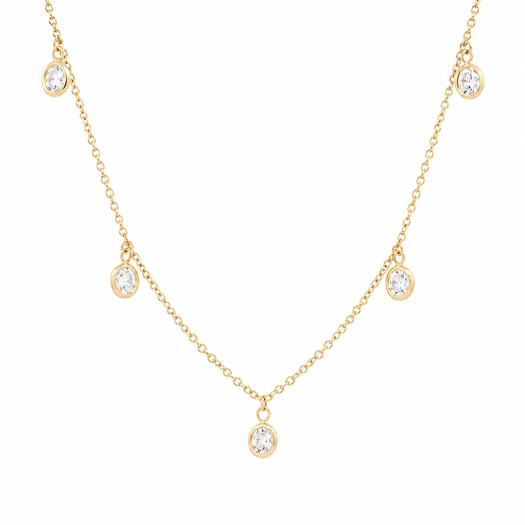 14K Yellow Gold Stationed 1.50 CTW LAB Diamond Droplet Necklace