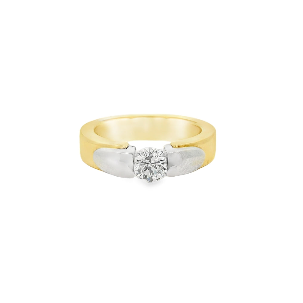 18K Yellow Gold & Platinum Round 0.53 CT Solitaire Diamond Engagement Ring