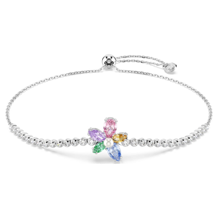 Swarovski Ariana Grande Rhodium Plated Flower Motif Bracelet With Multicoloured Cubic Zirconias And Crystal Pearl 5749187