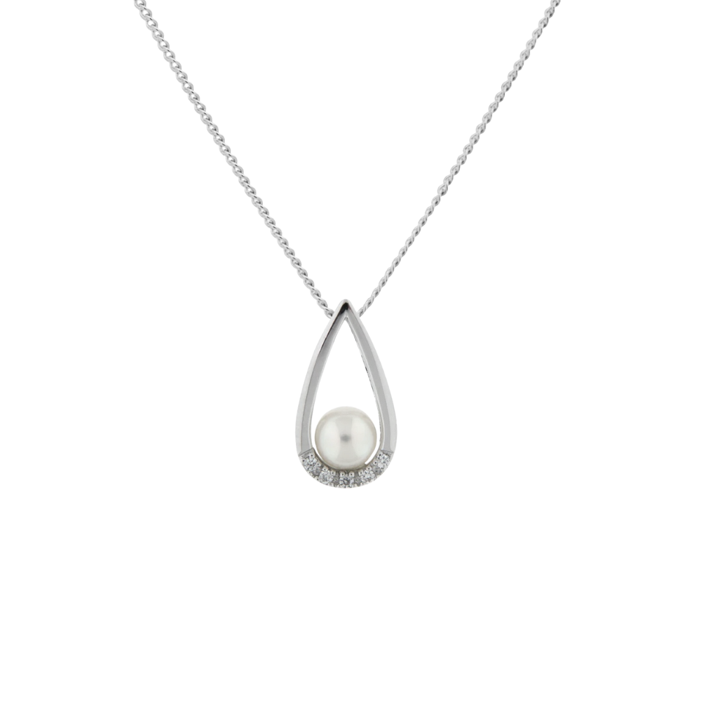 14K White Gold 5.5-6mm White Freshwater Cultured Pearl And 0.05 CTW Diamond Pendant