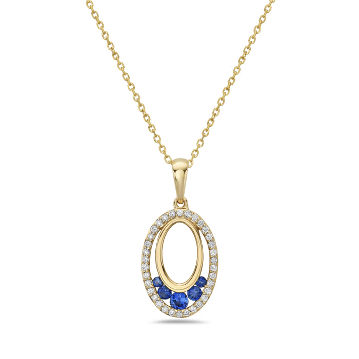 14K Yellow Gold Natural 0.19 CTW Round Sapphire And 0.13 CTW Diamond Necklace