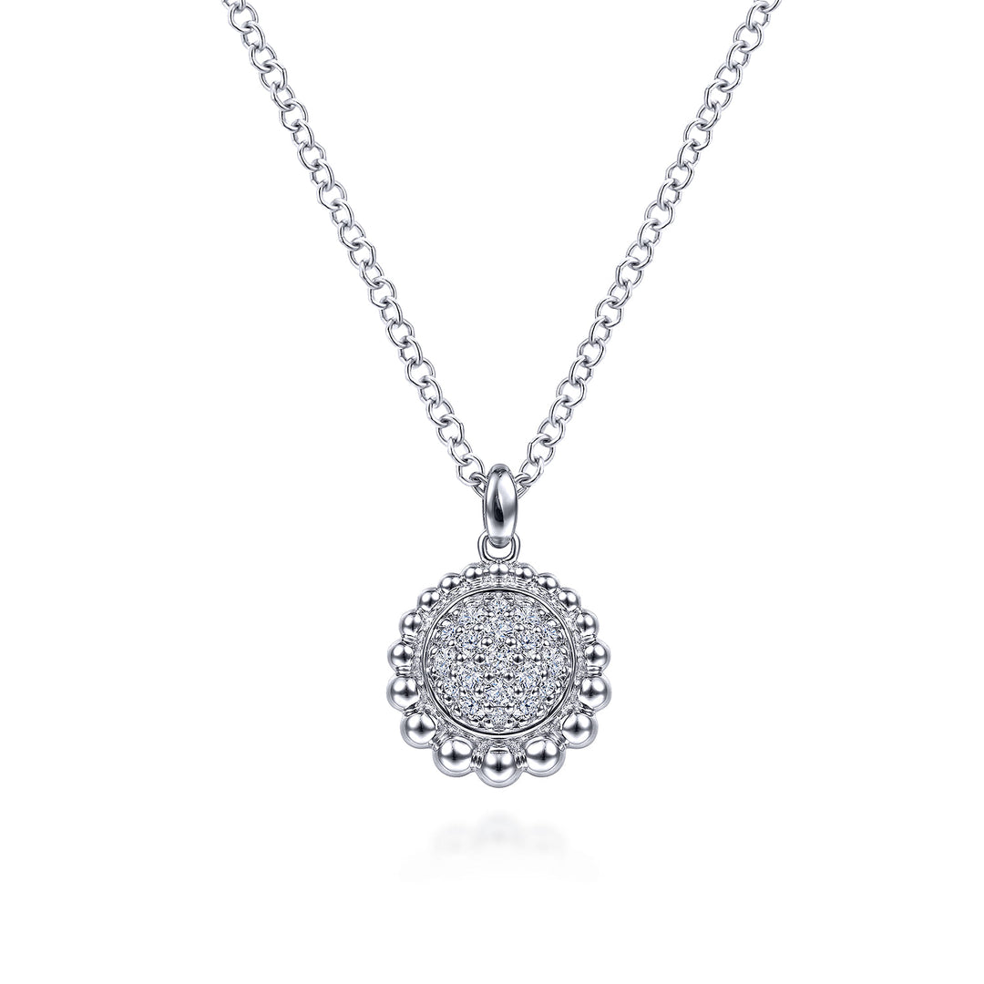 Sterling Silver  Gabriel & Co. White Sapphire Pave Round Pendant Necklace