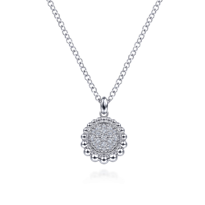 Sterling Silver  Gabriel & Co. White Sapphire Pave Round Pendant Necklace