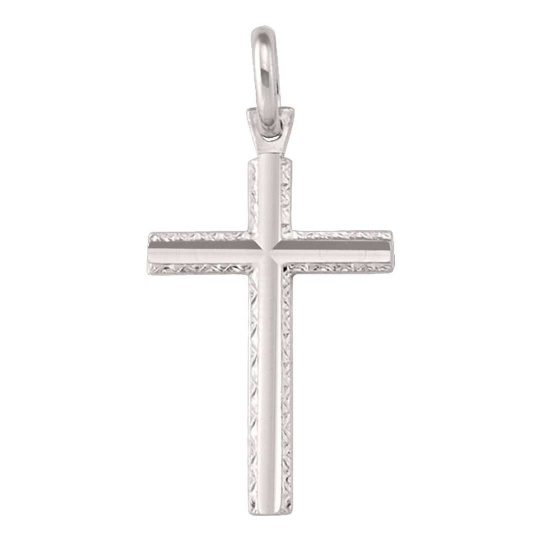 10K White Gold Diamond Cut Flat Cross Pendant