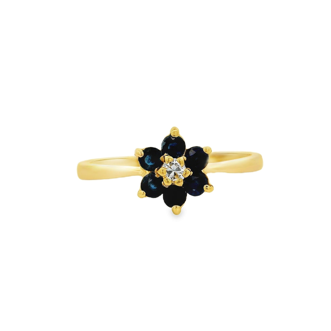 10K Yellow Gold Sapphire And 0.04 CTW Diamond Cluster Ring