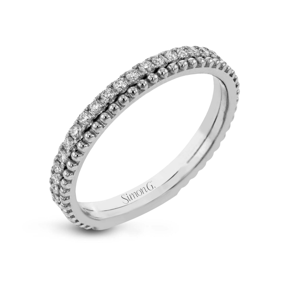 18K White Gold Beaded Edge 0.33 CT Total Weight Diamond Set Wedding Band