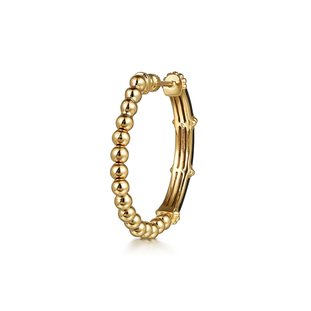 14K Yellow Gold Large Hoop Earrings With Black Enamel