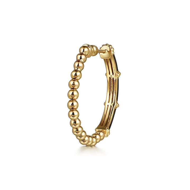 14K Yellow Gold Large Hoop Earrings With Black Enamel