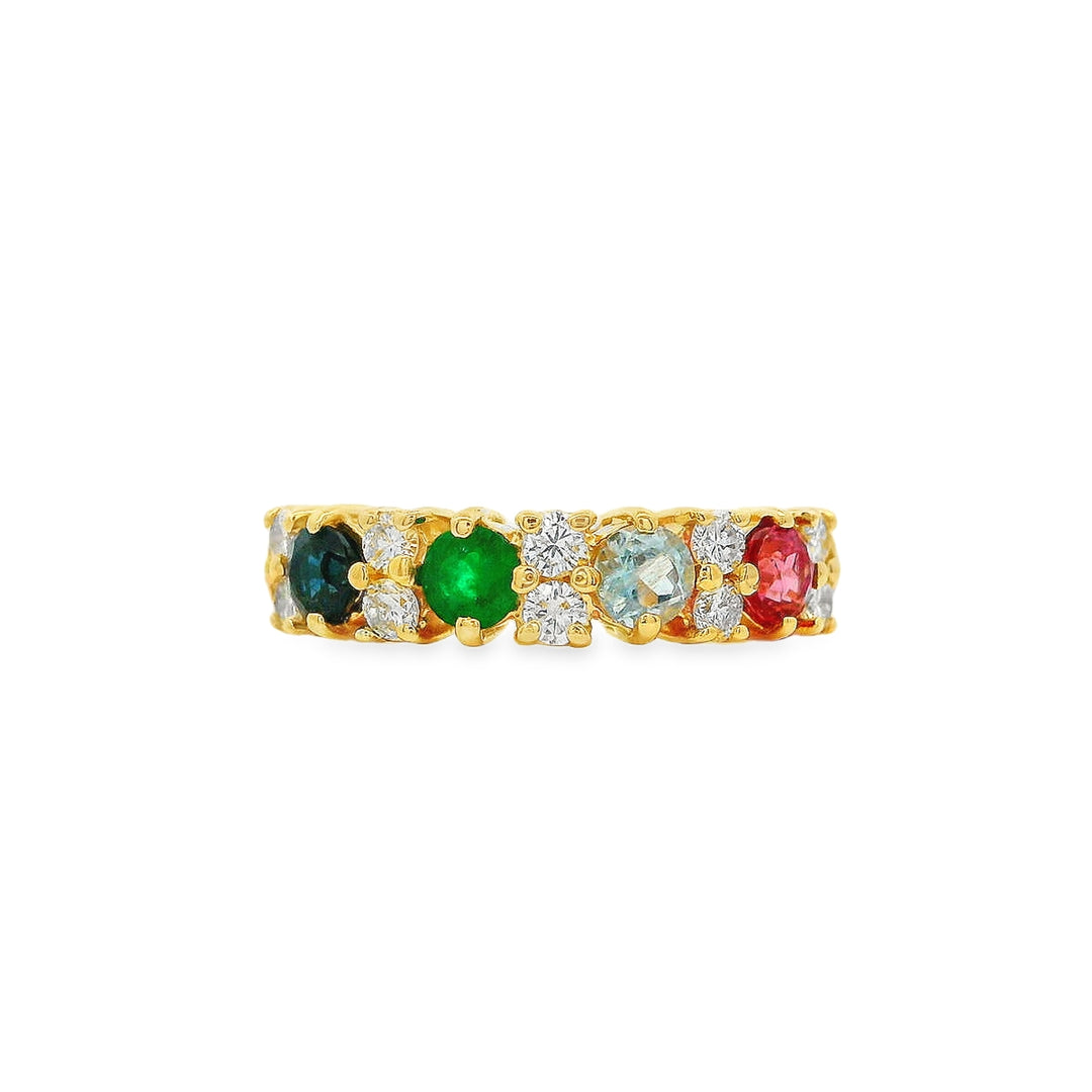 Estate - 14 Karat Yellow Gold 0.30 CTW Diamond And Coloured Stone Ring, Size 6