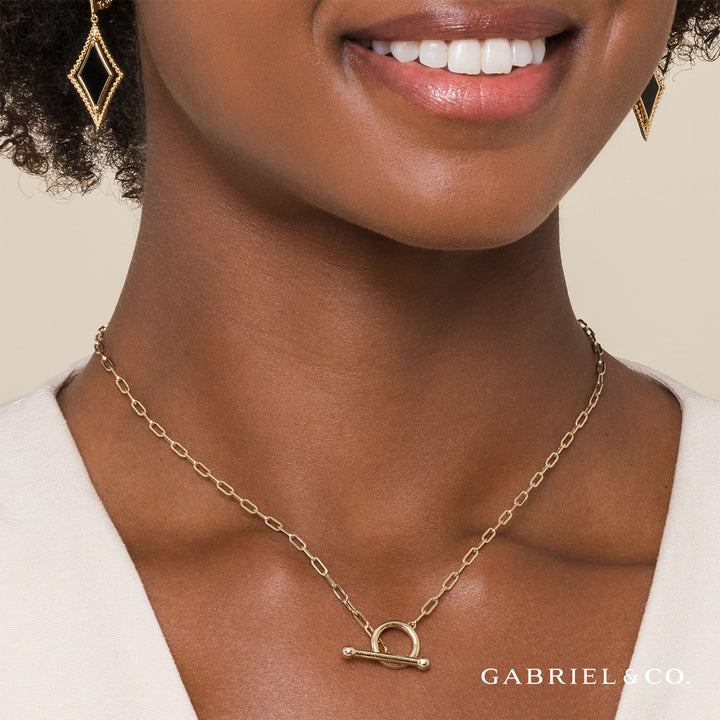 14K Yellow Gold Gabriel & Co. Paprclip Link Necklace With Toggle Clasp